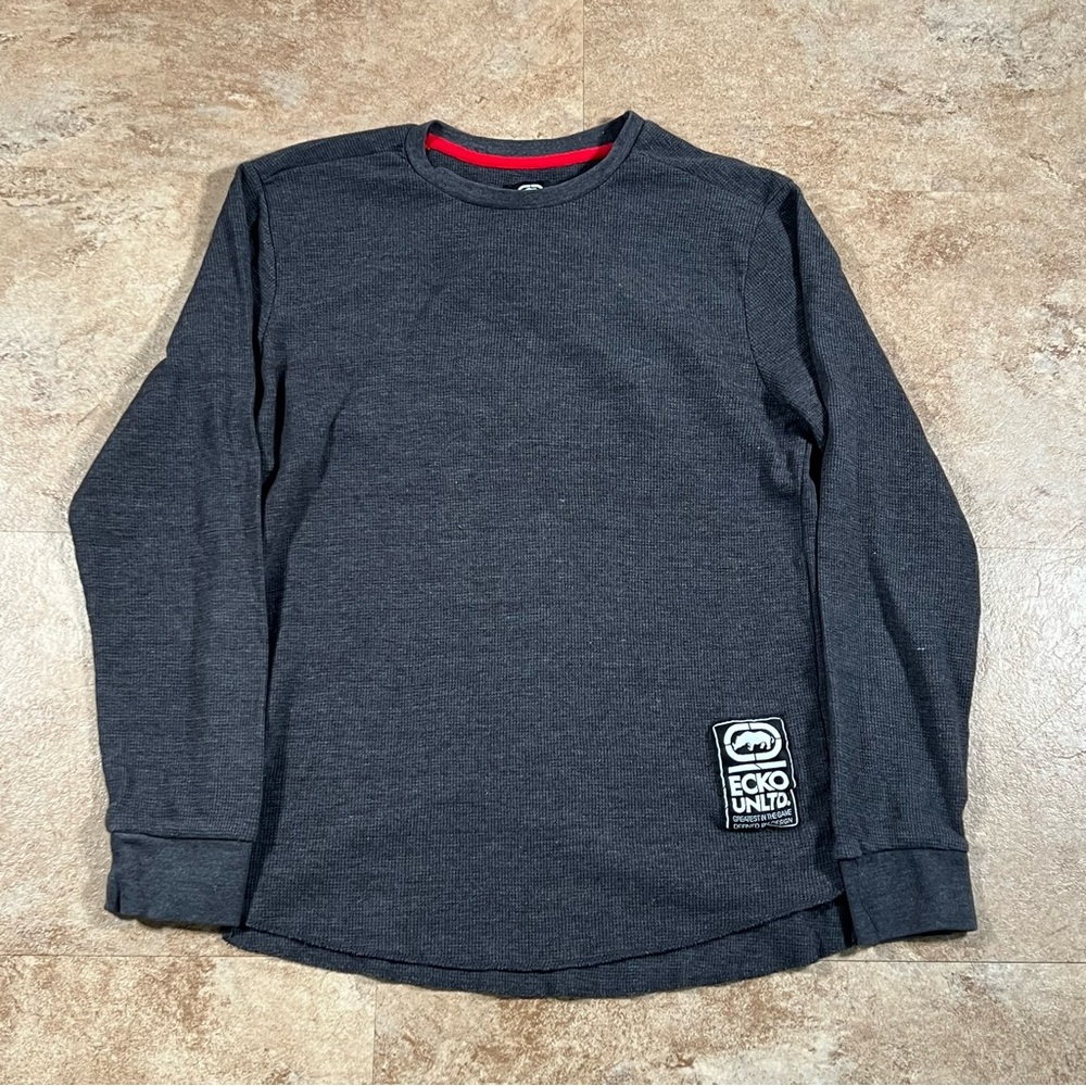 ECKO UNLTD Thermal Shirt LONG SLEEVE Gray‎ Waffle Knit MENS SIZE M Y2k Grunge